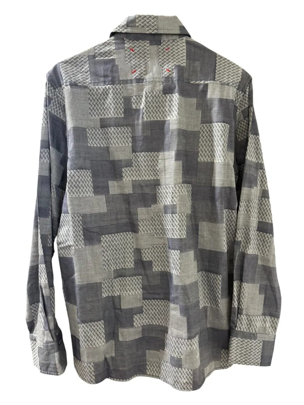 Robert Graham Men's Patchwork-Pattern Gray Button-Down Shirt Size Small